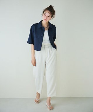 #Newans 【シワになりにくい】〈花乃まりあさんコラボ〉クロップドシャツジャケット ネイビー