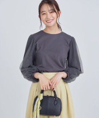 組曲 L ミニ裏毛チュールスリーブ カットソー チャコールグレー系