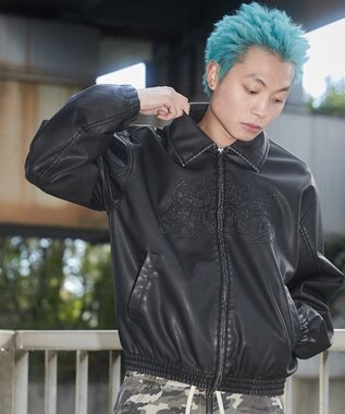 WEGO 【ユニセックス着用ITEM】PUダメージアップリケブルゾン ブラック