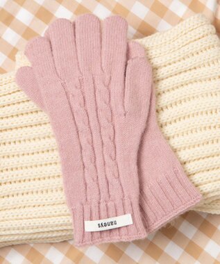 WEGO ケーブル編みグローブ ライトピンク