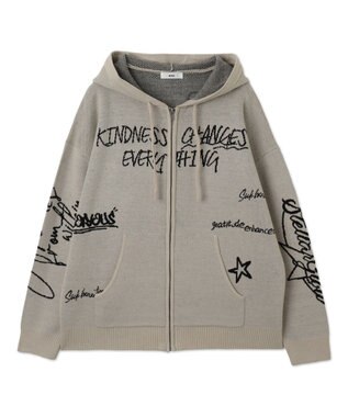 WEGO ジャガードグラフィックニットZIPパーカー ホワイト