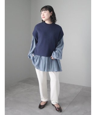 CRAFT STANDARD BOUTIQUE 後リボン切替ギャザーチュニックブラウス Blue