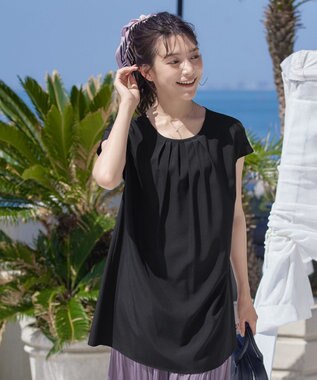 Tiaclasse 【洗える】フレアフレンチチュニックブラウス ブラック