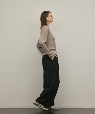 GRACE CONTINENTAL ラメリブクルーニットトップ グレー