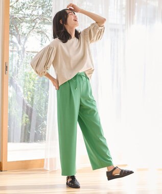 ANY L 【ウエストゴム】イージケア美脚パンツ ワイド グリーン