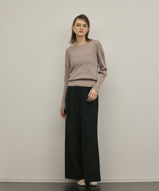 GRACE CONTINENTAL ラメリブクルーニットトップ グレー