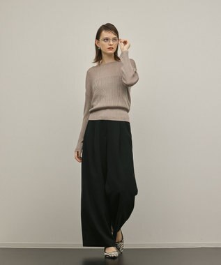 GRACE CONTINENTAL ラメリブクルーニットトップ グレー