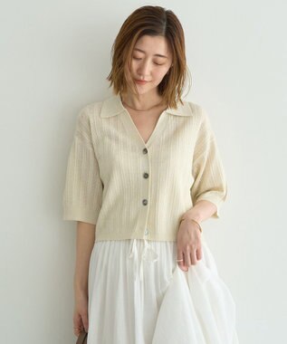 YECCA VECCA ストライプメッシュニットカーディガン Ivory