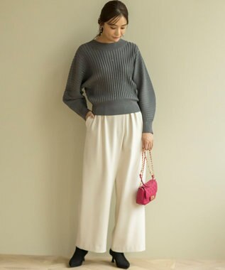 組曲 【暖かい・ストレッチ】バックウォームワイドタックパンツ アイボリー系