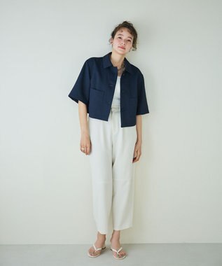 #Newans 【シワになりにくい】〈花乃まりあさんコラボ〉クロップドシャツジャケット ネイビー