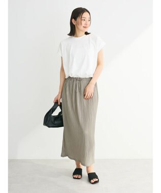 Green Parks プリーツドッキングフレンチワンピース Gray Beige
