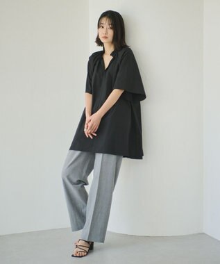 #Newans 【ANSWER for 骨格ナチュラル】ギャザーネックフレアスリーブチュニック ブラック系