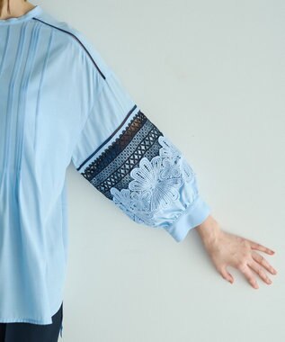 YECCA VECCA レース切替スキッパーブラウス Blue