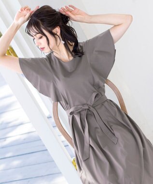 Tiaclasse L 【洗える】ストレスフリーで着用できるカットソーフレアワンピース グレージュ
