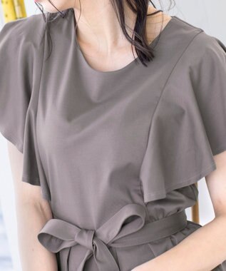 Tiaclasse L 【洗える】ストレスフリーで着用できるカットソーフレアワンピース グレージュ