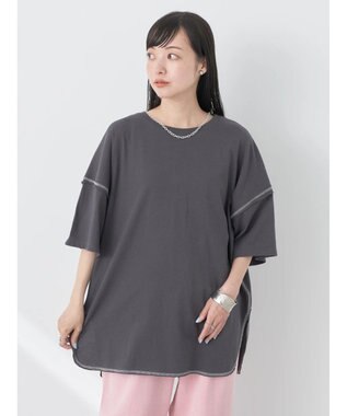 earth music&ecology 配色ステッチチュニックＴ Charcoal Gray