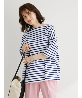 Green Parks ボーダーボートネック７分袖プルオーバー Blue