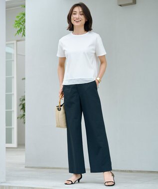 J.PRESS LADIES 【WEB限定カラーあり・洗える】コットンスムース シアーデザイン カットソー ホワイト系