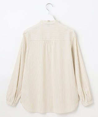 J.PRESS LADIES 【洗える】BEZ ドビーストライプ フリルネック ブラウス イエロー×グレーストライプ系