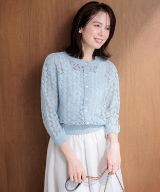 組曲 【先行予約・前後着用可】コットンフラワーレーシー カーディガン ダスティブルー系