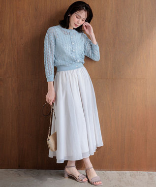 組曲 【先行予約・前後着用可】コットンフラワーレーシー カーディガン ダスティブルー系