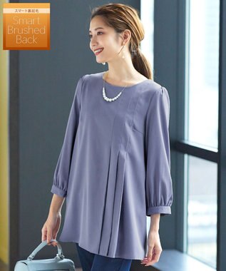 Tiaclasse 【洗える・スマート裏起毛】アシメタックチュニックブラウス サックスグレー