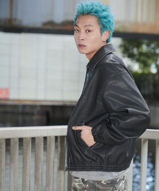 WEGO 【ユニセックス着用ITEM】PUダメージアップリケブルゾン ブラック