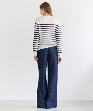 BEIGE， HELIODOR / レーヨンボーダーマリンボタンニット Ecru × Navy