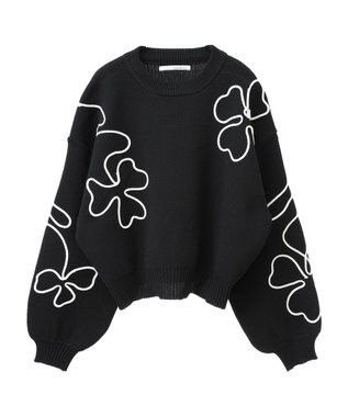 Green Parks ・ＥＬＥＮＣＡＲＥ　ＤＵＥ　コード刺繍花柄ニット Black