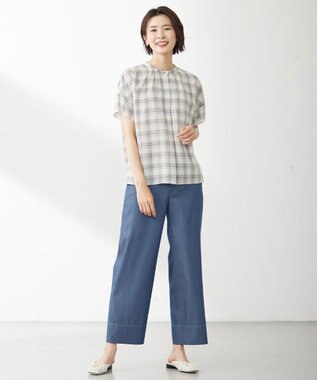 J.PRESS LADIES 【洗える】ツイルライトストレッチ セミワイド パンツ ネイビー系