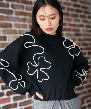 Green Parks ・ＥＬＥＮＣＡＲＥ　ＤＵＥ　コード刺繍花柄ニット Black