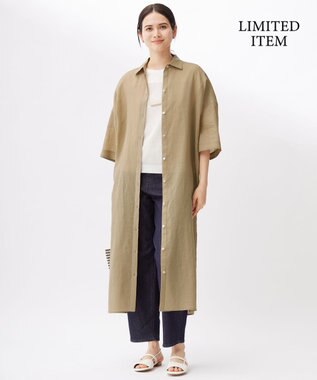 自由区 【カタログ掲載・WEB限定・接触冷感・洗える】シアーラミーローンシャツ ワンピース ベージュ