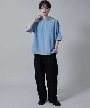 WEGO フェイクレイヤードフードT（S） ブルー