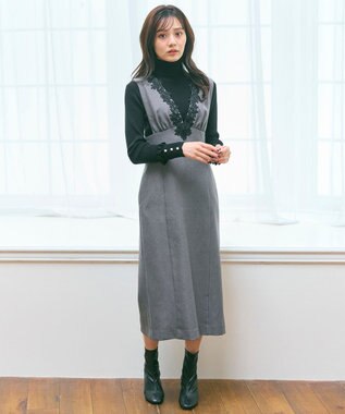 Feroux パールボタン リブタートル ニット ブラック系