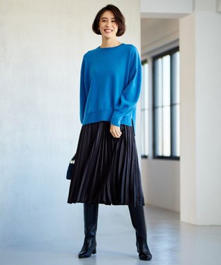 自由区 【WEB限定・洗える】ロイヤルサテンプリーツ スカート ネイビー