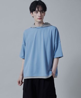 WEGO フェイクレイヤードフードT（S） ブルー