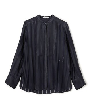 BEIGE， HAUYNITE / シアーストライプバンドカラーブラウス Navy