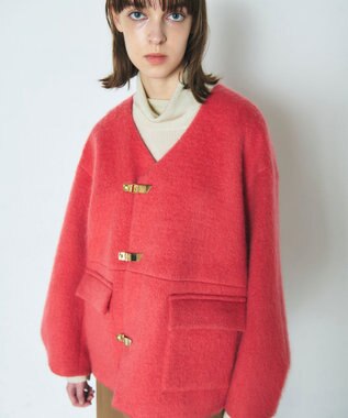 GRACE CONTINENTAL ノーカラーシャギーコート ピンク