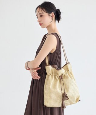 earth music&ecology フリンジワンハンドルサマーバッグ Beige