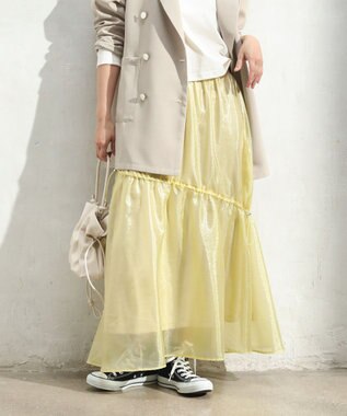 Green Parks シアーシャイニードロストティアードスカート Light Yellow