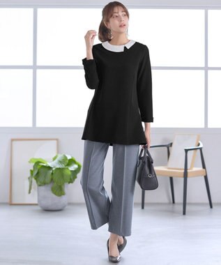 Tiaclasse 【3WAY・ストレッチジョーゼット】付け襟チュニック ブラック