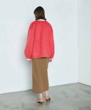 GRACE CONTINENTAL ノーカラーシャギーコート ピンク