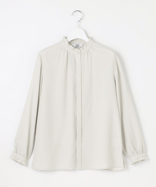 J.PRESS LADIES L 【洗える】ヌーディスバックサテン フリル襟 ブラウス ライトグレー系