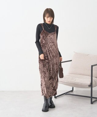 earth music&ecology クラッシュベロアシャーリングワンピース Brown