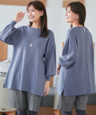 Tiaclasse L 【安田美沙子さん着用・洗える】ボリュームパフスリーブニットチュニック ブルー
