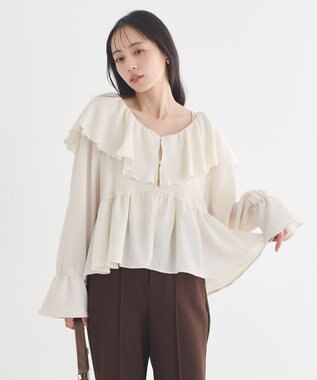 earth music&ecology 【予約】ラッフルカラーカットブラウス アイボリー