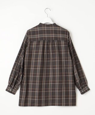 J.PRESS LADIES 【洗える】綿セルロースクリアチェック スタンドカラー ブラウス グレー系3