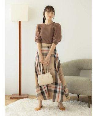 earth music&ecology ＢＩＧチェックフレアスカート Beige