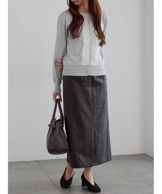 Te chichi フロントレースクルーネックカーディガン グレー