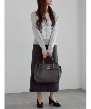 Te chichi フロントレースクルーネックカーディガン グレー